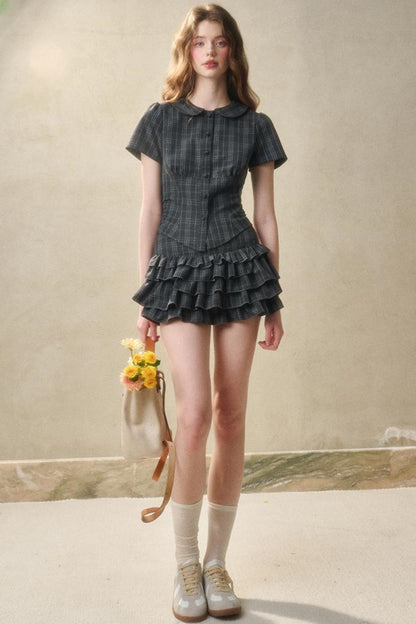 Lace Waist Check Shirt Set-Up