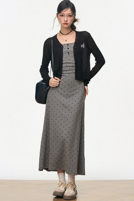 Summer Halter Dress With Black Cardigan Set-Up