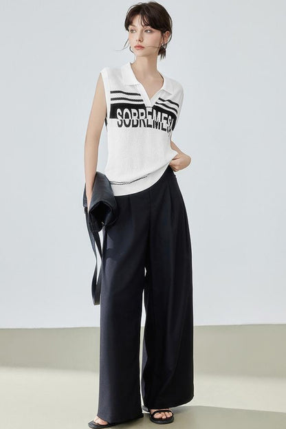 Trendy Sleeveless Alphabet Polo Top