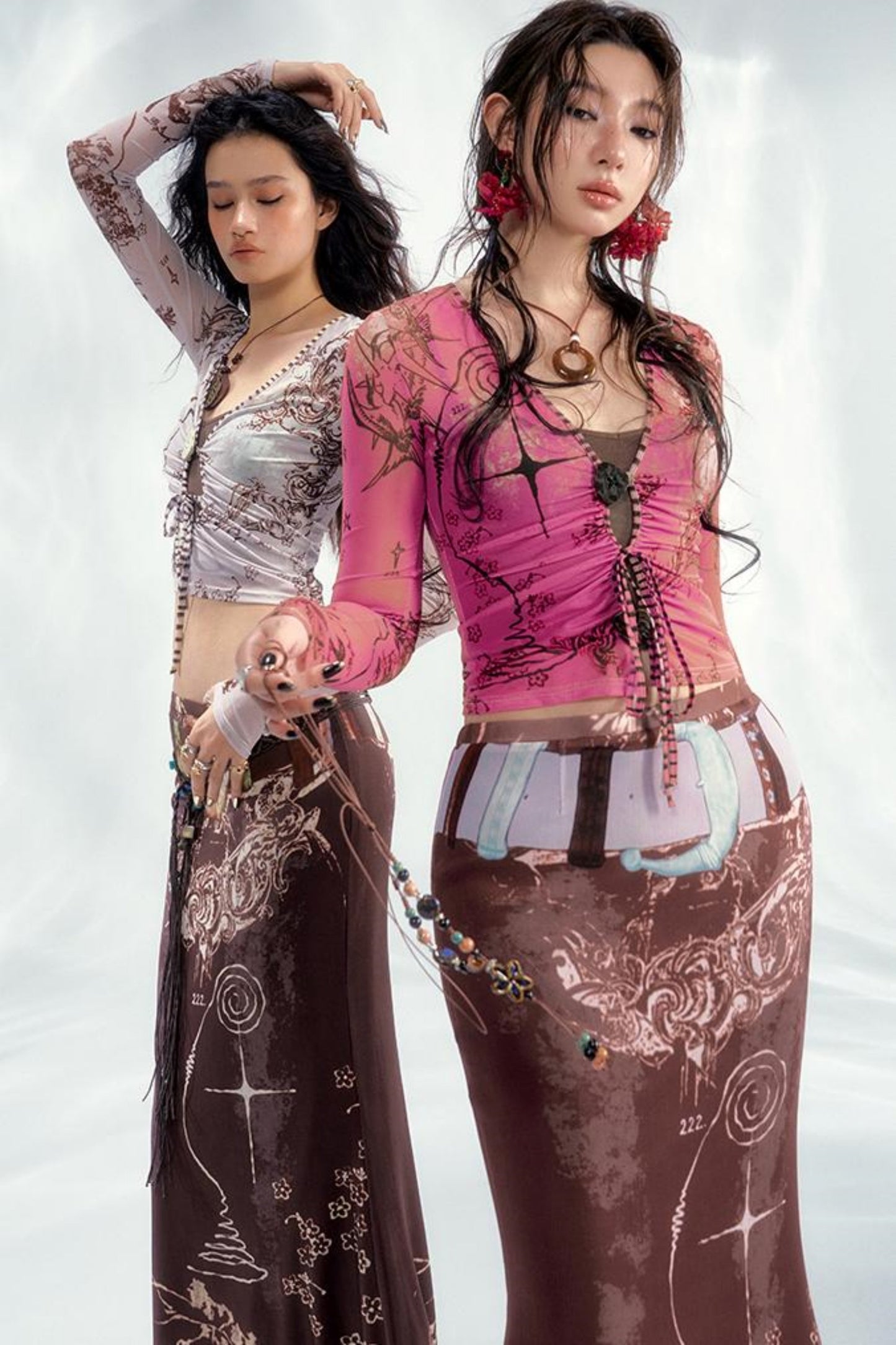 Star Mesh Cardigan With Long Skirt Set-Up