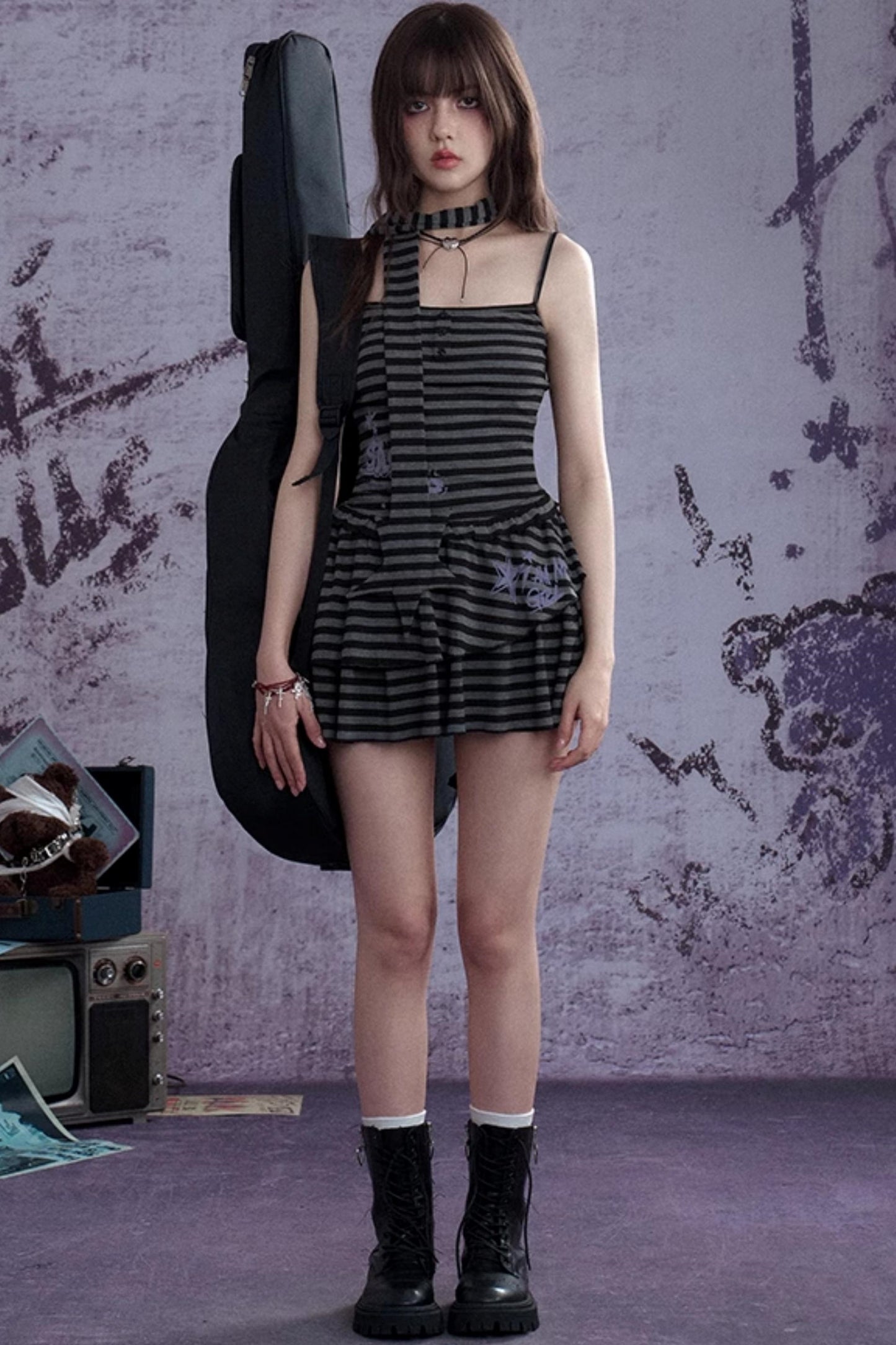 Summer Chic Striped Black 3-piece Dress Set