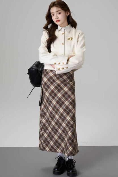 Brown Plaid A-Line Skirt