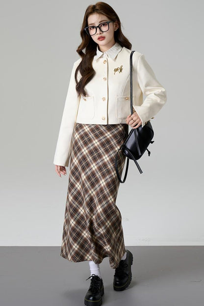 Brown Plaid A-Line Skirt