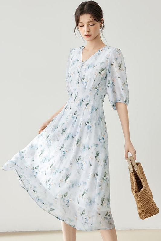 French Floral Midi Dress