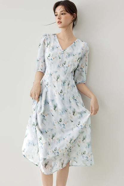 French Floral Midi Dress