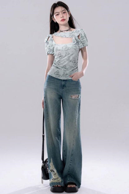 Frosted Green Cutout Knit Top