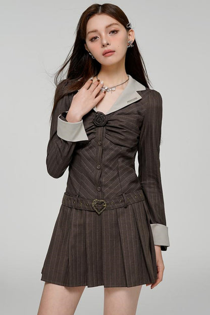 Vintage Striped V-Collar Slim Dress