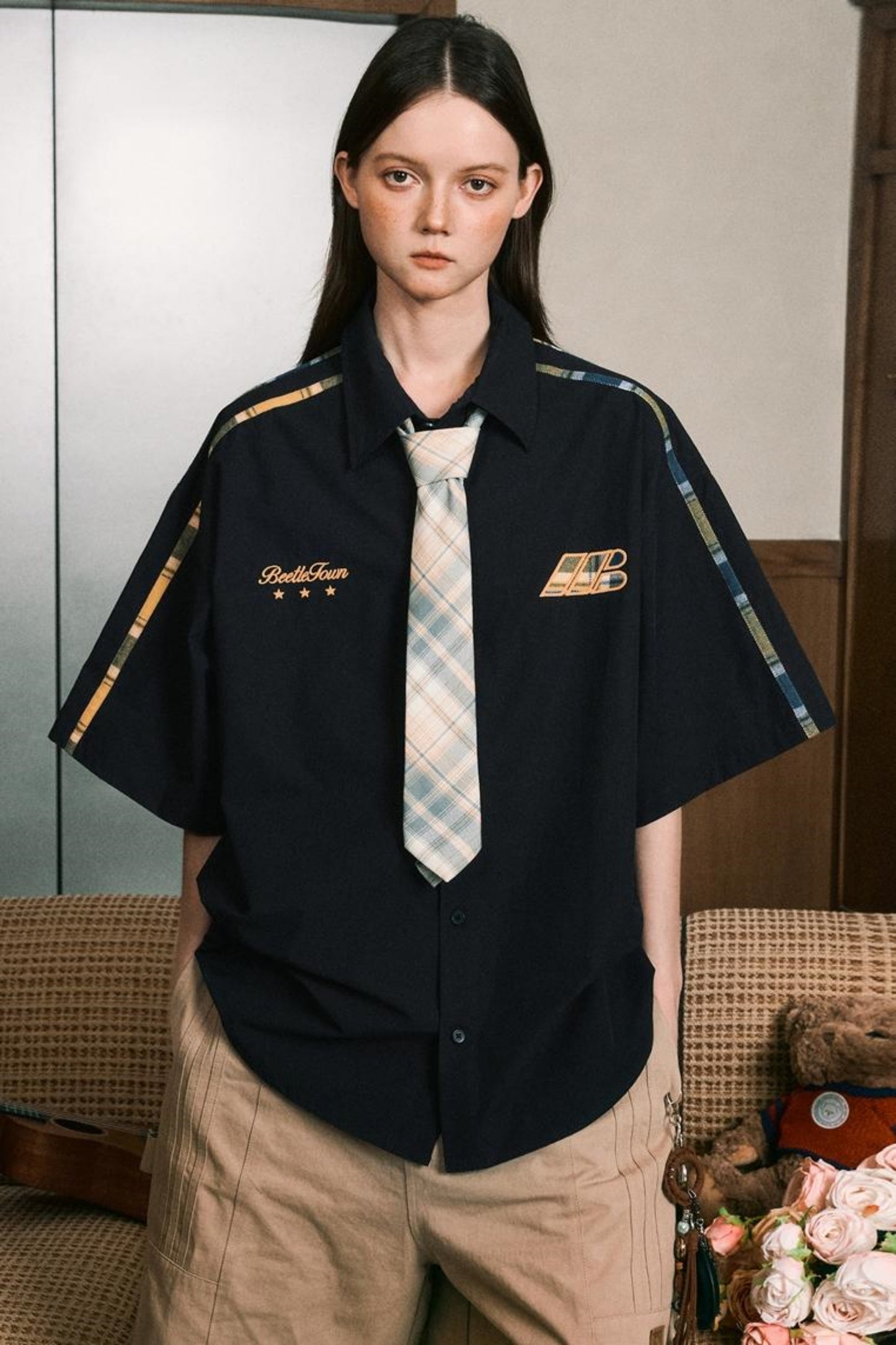 Grid Pattern Half Sleeve Shirt