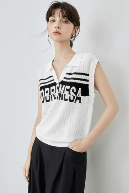 Trendy Sleeveless Alphabet Polo Top