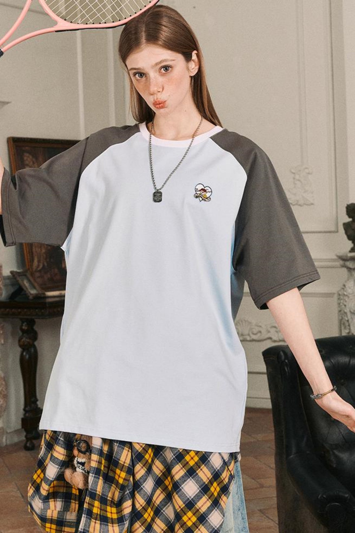Color Block Shoulder Loose Fit T-Shirt