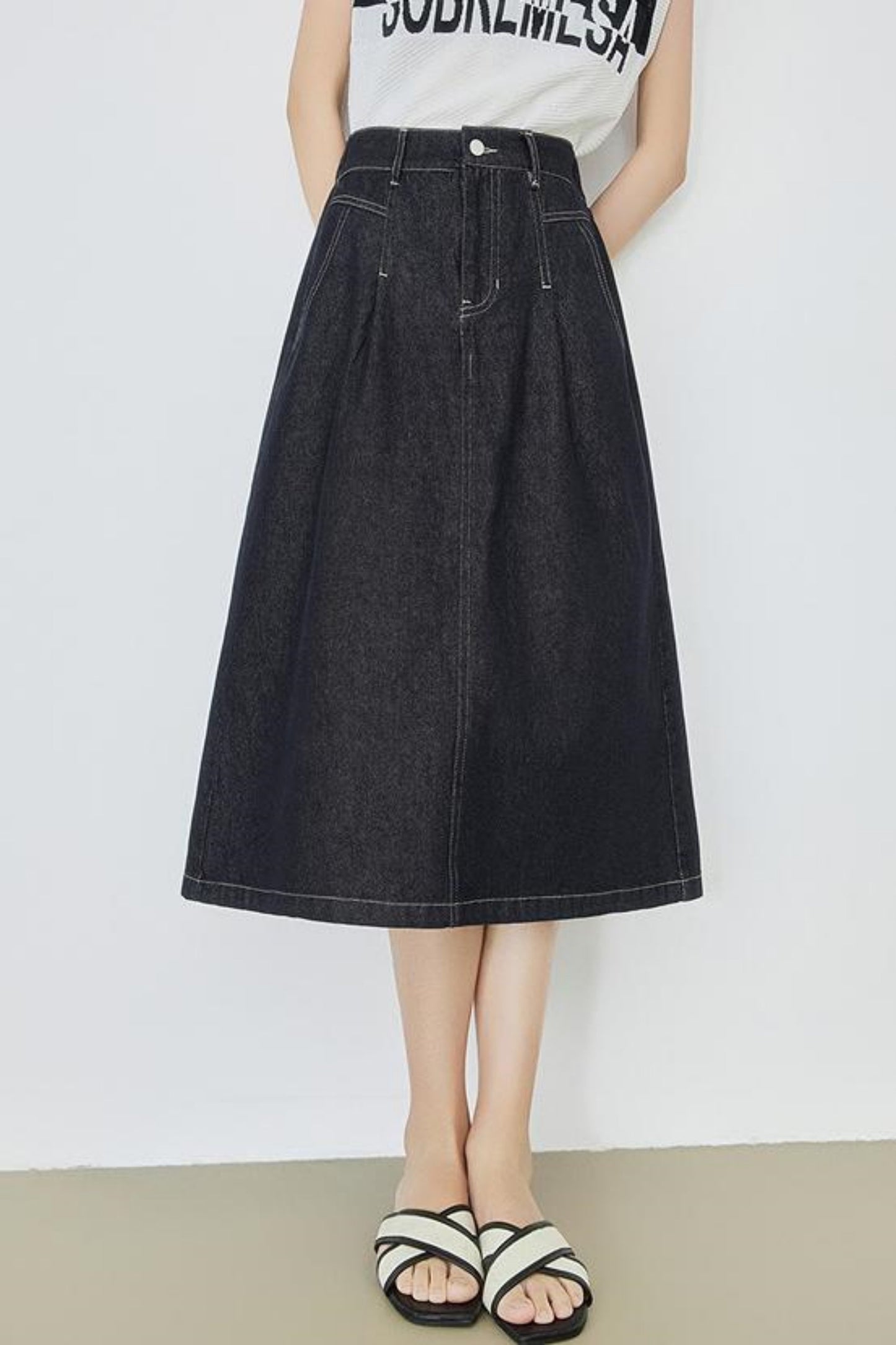 High-Waisted Denim Bustier Skirt