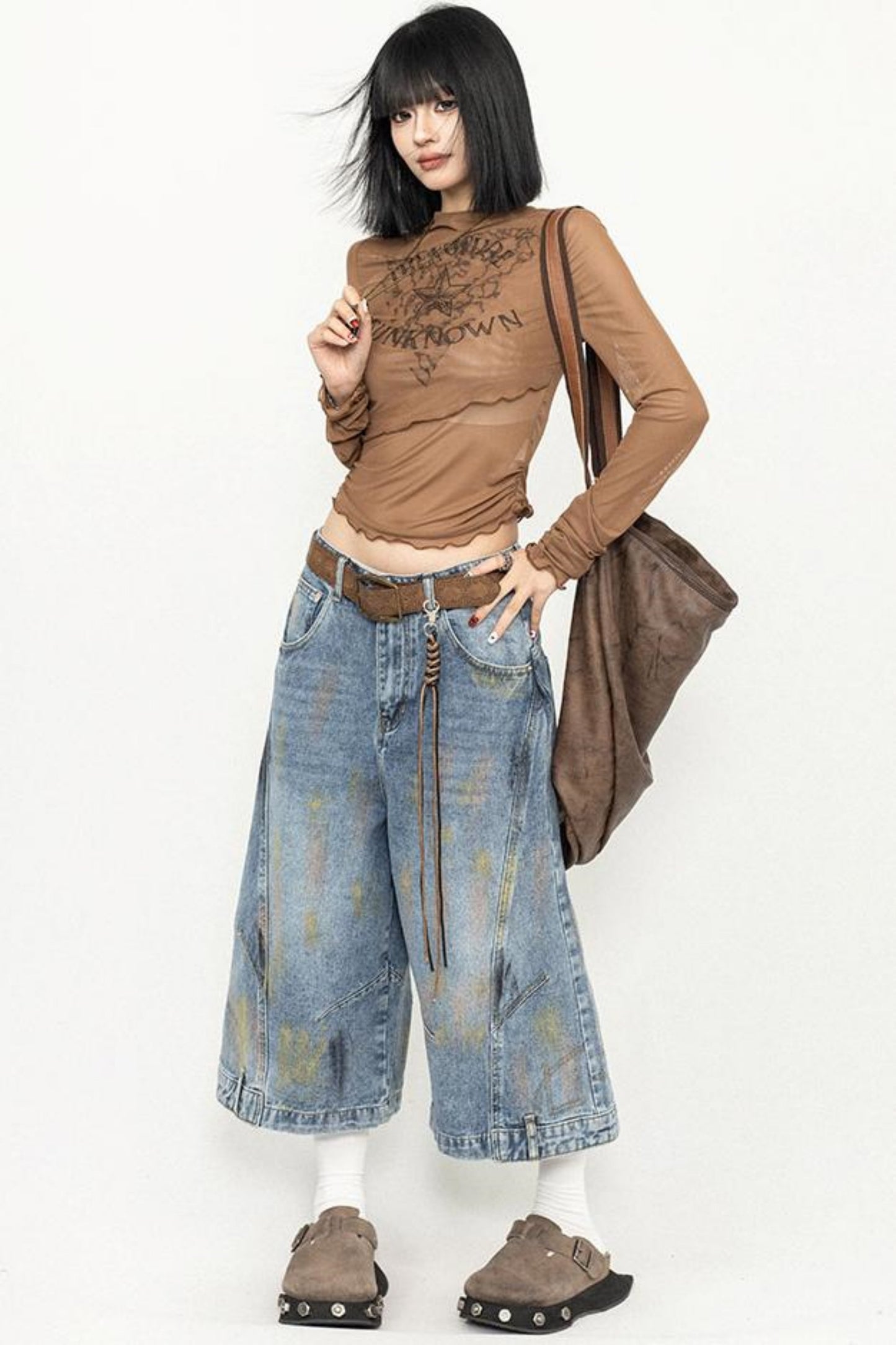 Retro Chic Brown Tulle Top