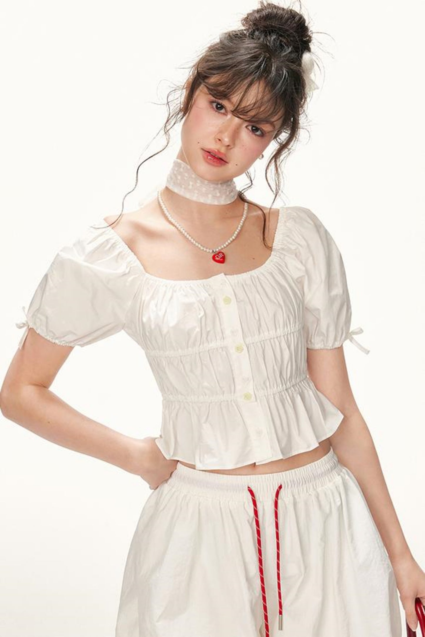 Ruffled Square-Collar Blouse