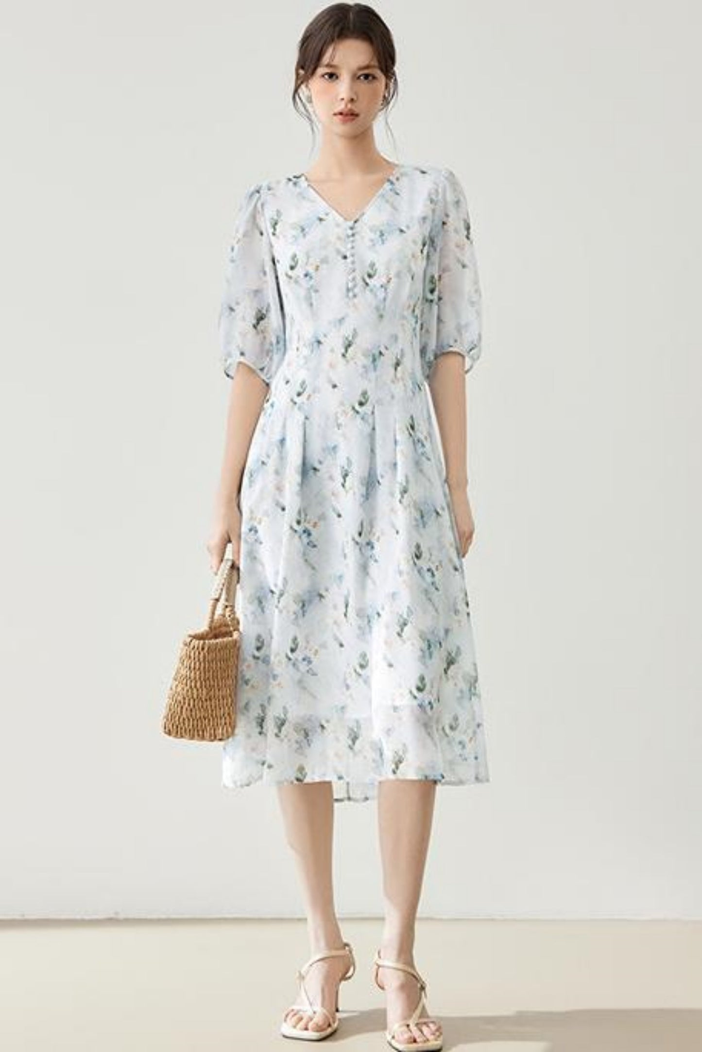 French Floral Midi Dress