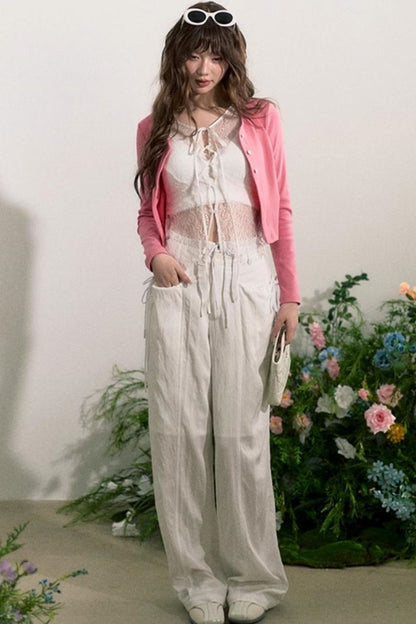 Lace-Trim Wide-Leg Pants