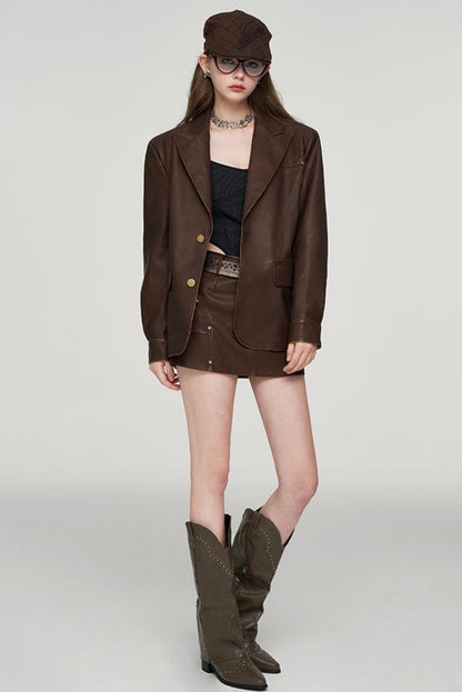 European Oversized Leather Jacket Set-Up