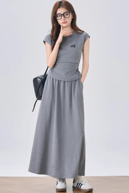 Flowy Sleeve Top And A-Line Skirt Set-Up