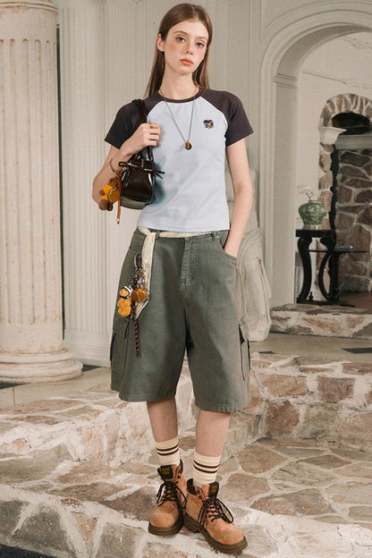 Color Block Shoulder Loose Fit T-Shirt