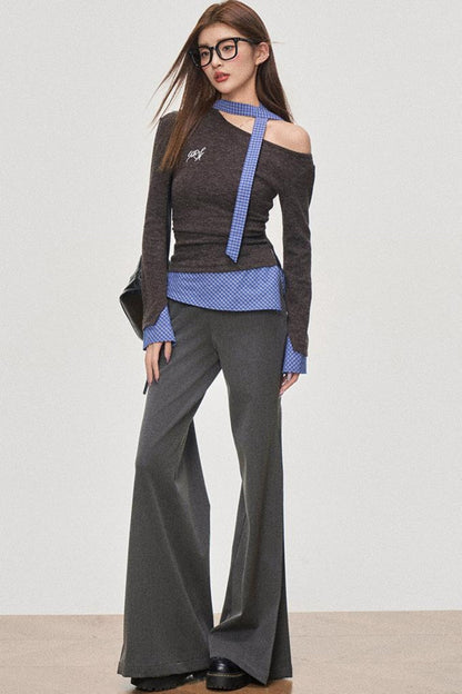 Color Block Slant Shoulder Tee