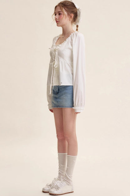 Bow Patch Denim Halter Skirt