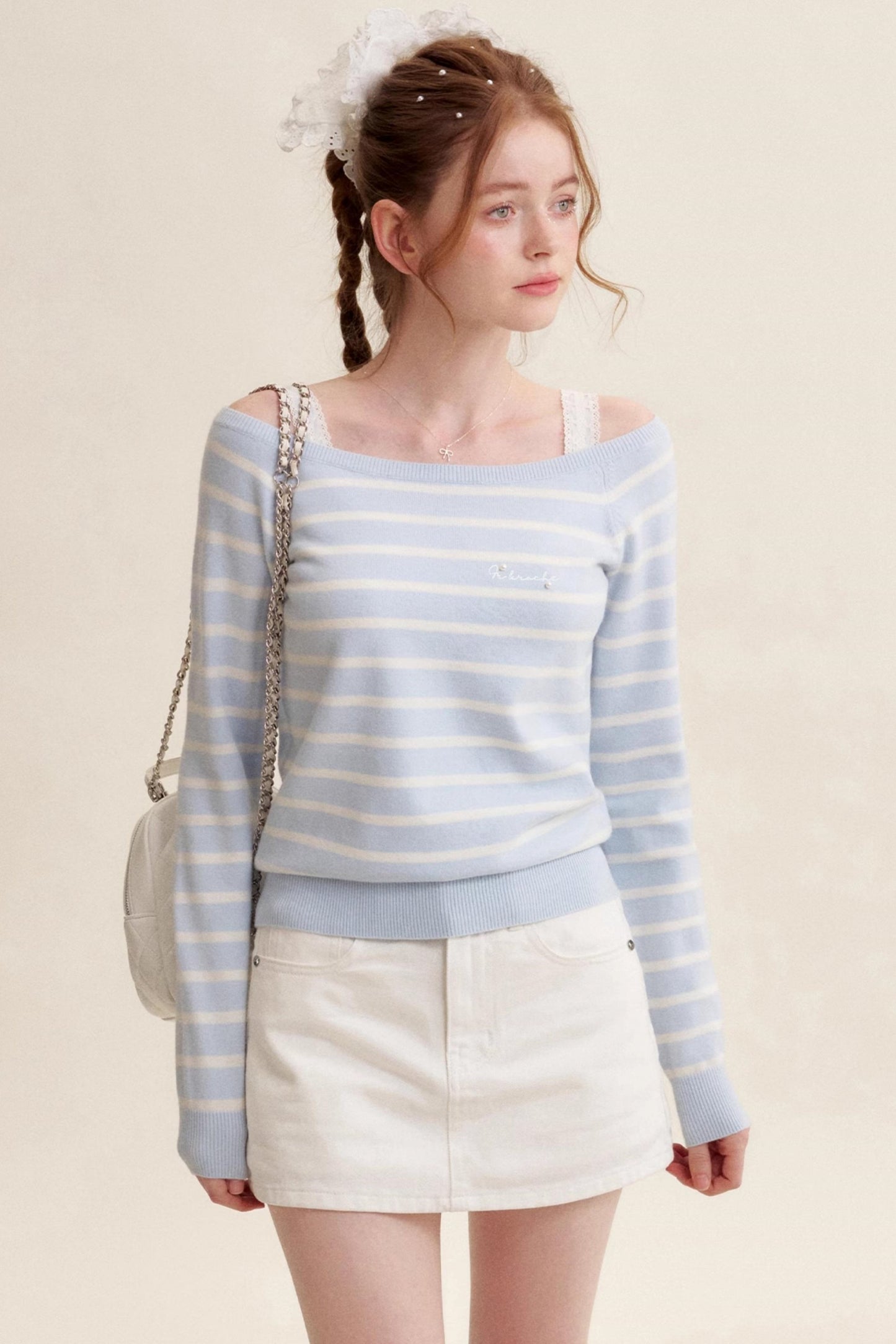 Bow Patch Denim Halter Skirt