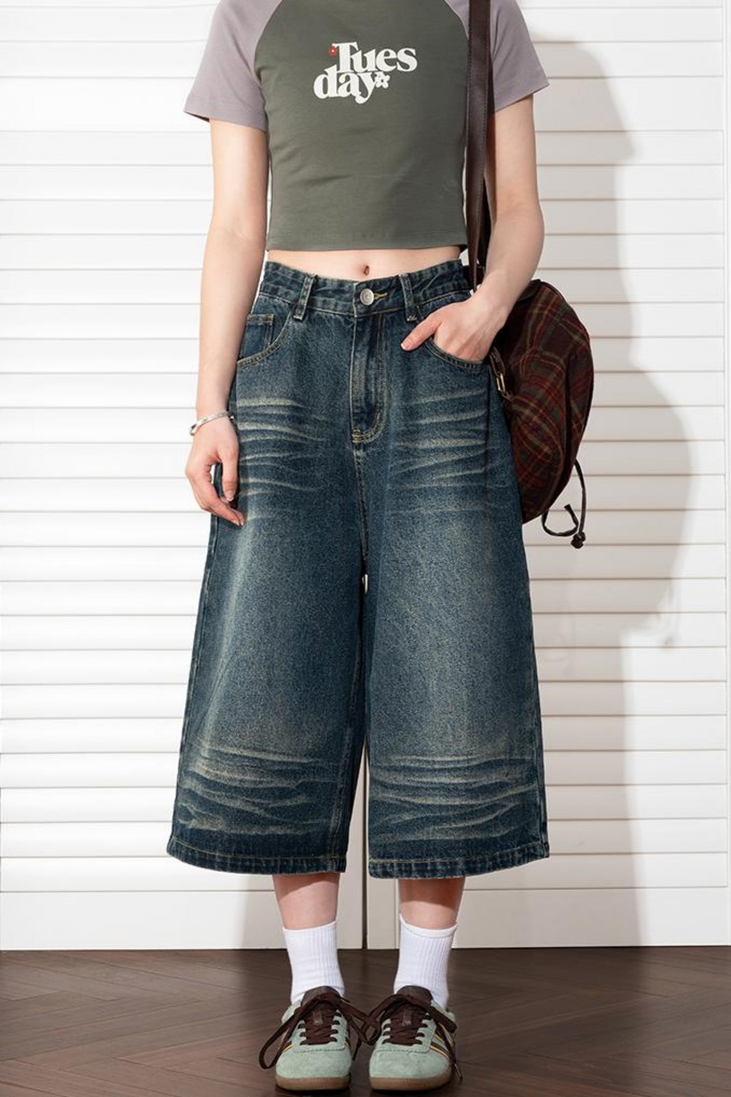 Wide Leg Cropped Denim Pants