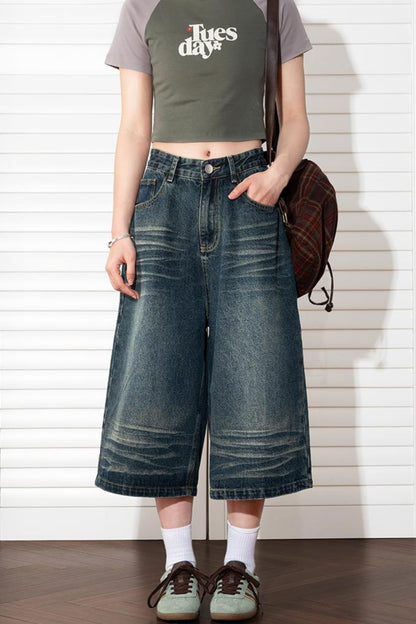 Wide Leg Cropped Denim Pants