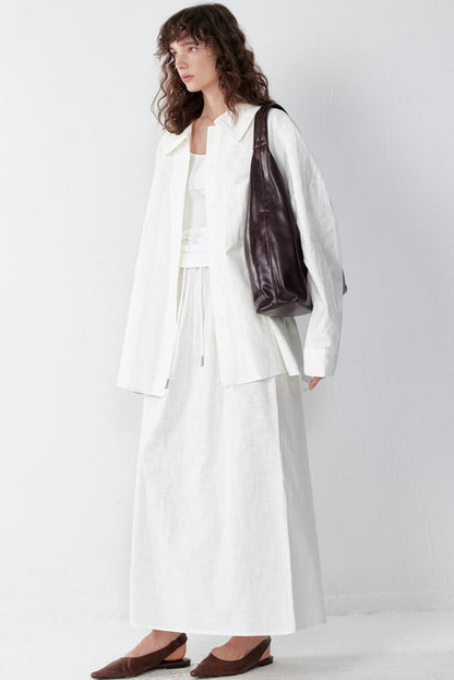 Ramie Layered Long Sleeve Shirt Set-Up