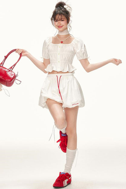 Ruffled Square-Collar Blouse