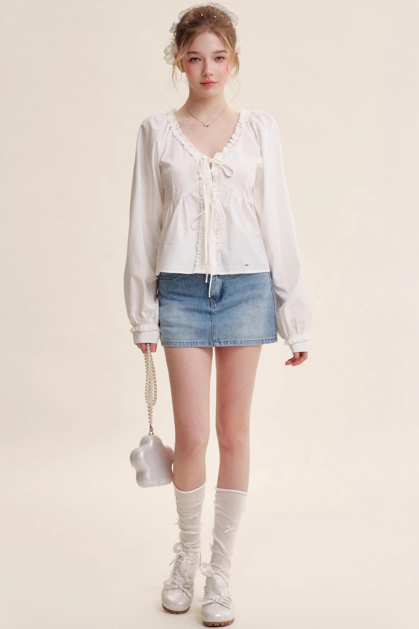 Bow Patch Denim Halter Skirt