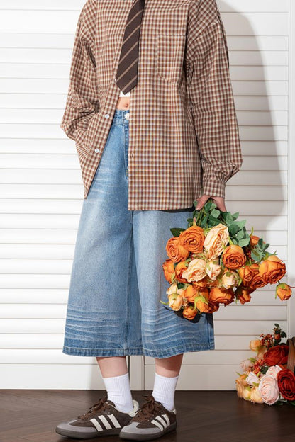 Wide Leg Cropped Denim Pants