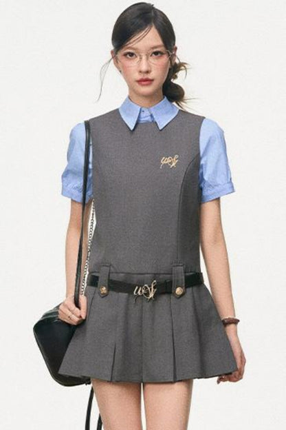 Summer Pleated Vest Dress Set-Up