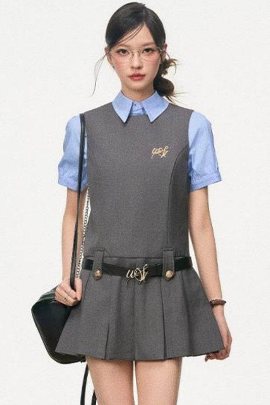 Summer Pleated Vest Dress Set-Up