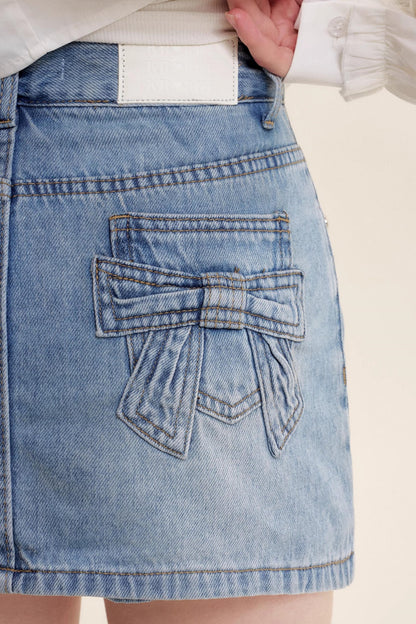 Bow Patch Denim Halter Skirt