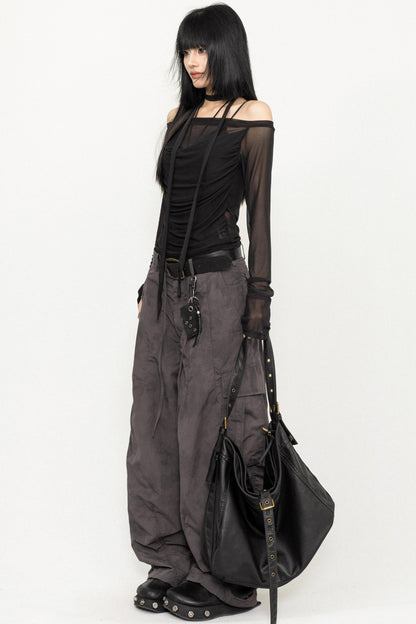 Sleek One-Shoulder Mesh Cover-Up Blouse