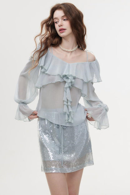 High-Waist Sequin A-Line Skirt