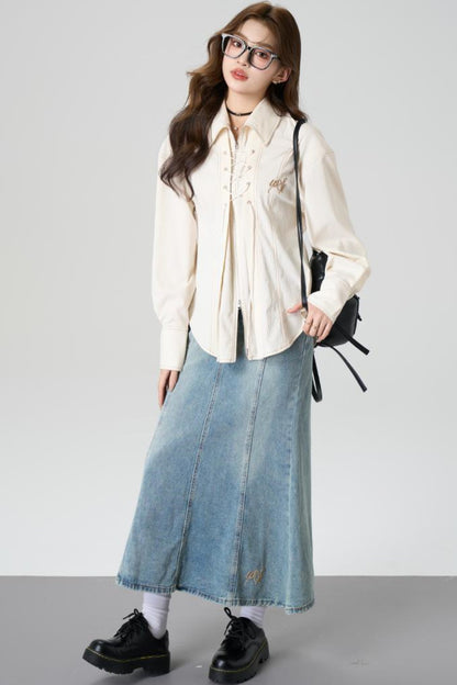 Vintage Fishtail Denim Skirt