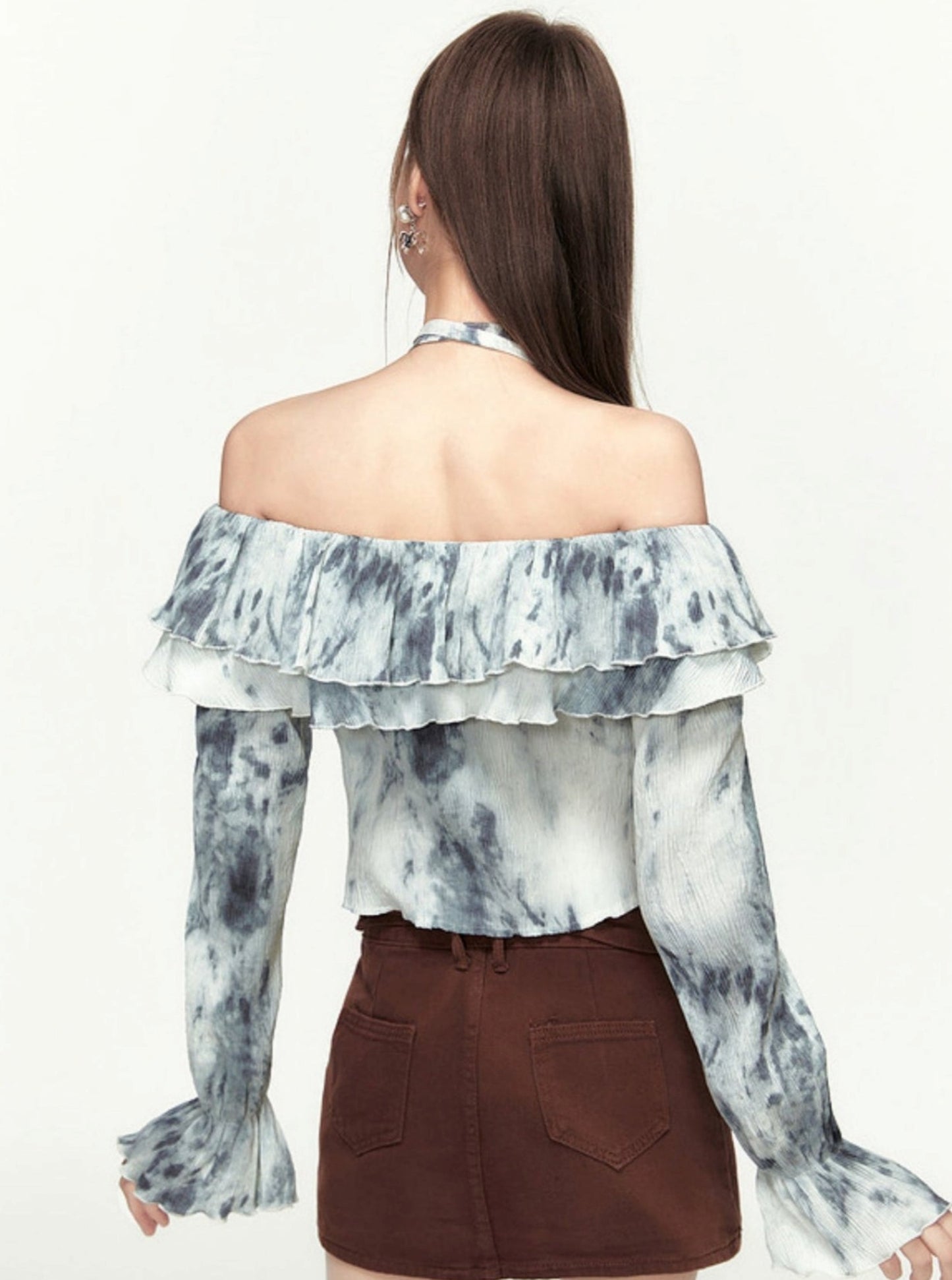 Ruffle Edge Tie Dye Long Sleeve Top