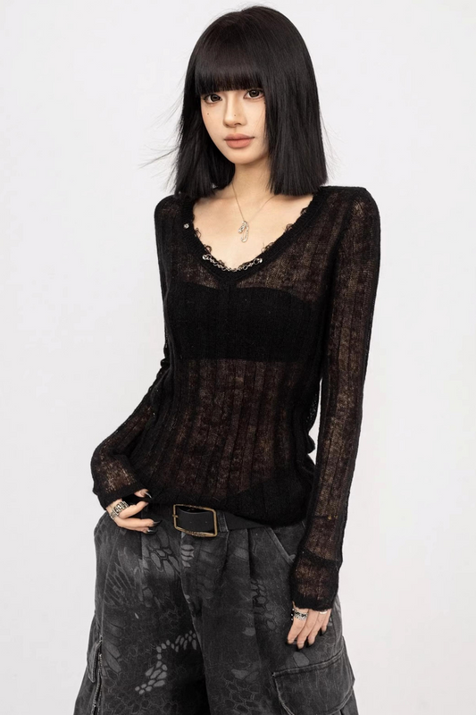 Black Cut-Out Knit Top