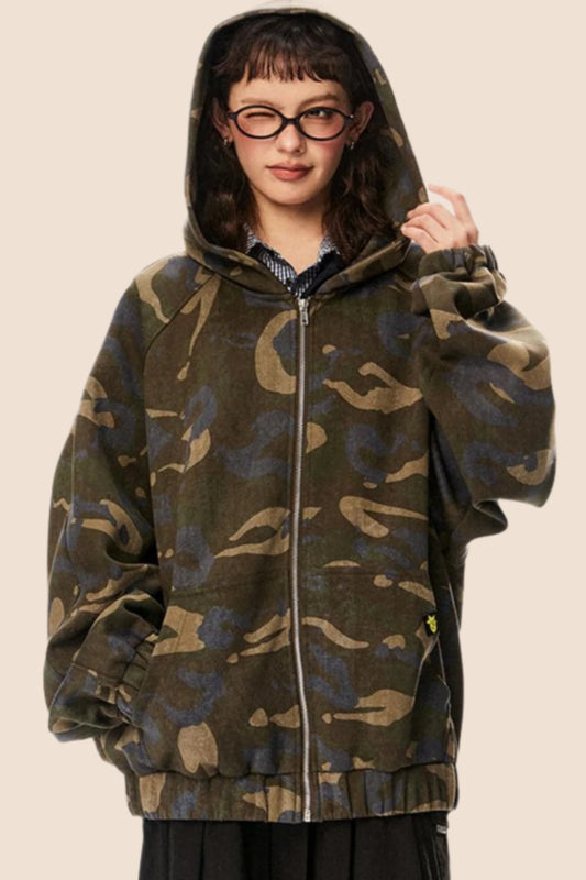 American Retro Loose Fit Camouflage Hoodie