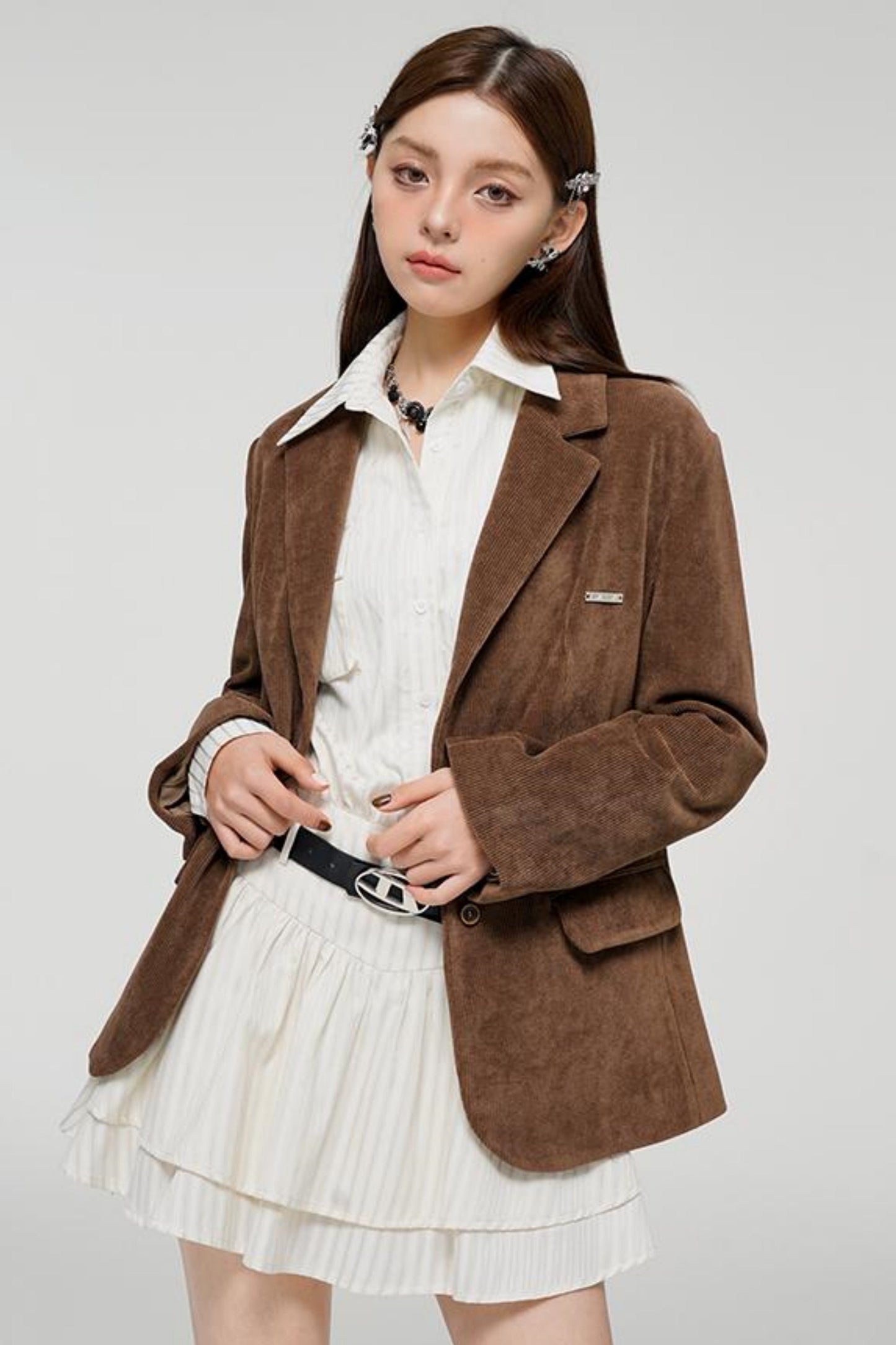 Chic Brown Corduroy Blazer