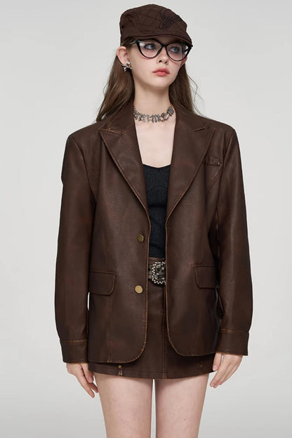 European Oversized Leather Jacket Set-Up