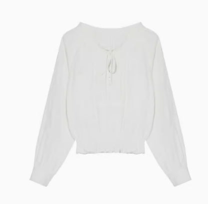 Elegant temperament ruffle open shirt