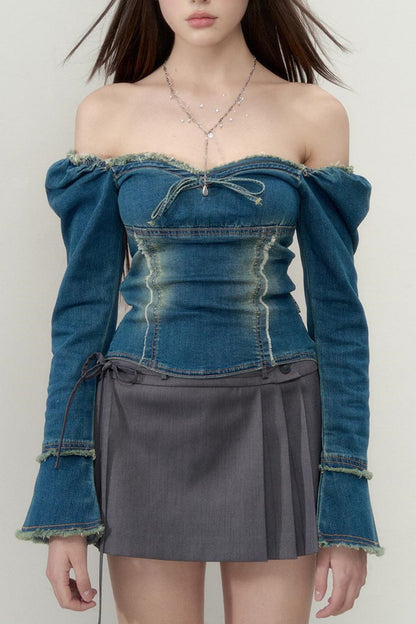 Vintage Fur Trim Denim Top