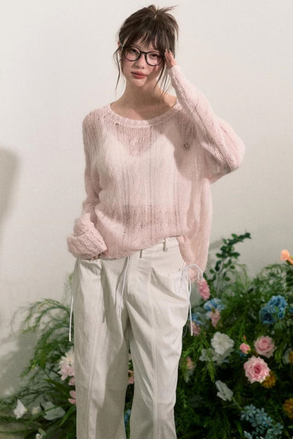 Lace-Trim Wide-Leg Pants