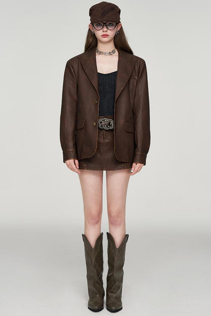 European Oversized Leather Jacket Set-Up