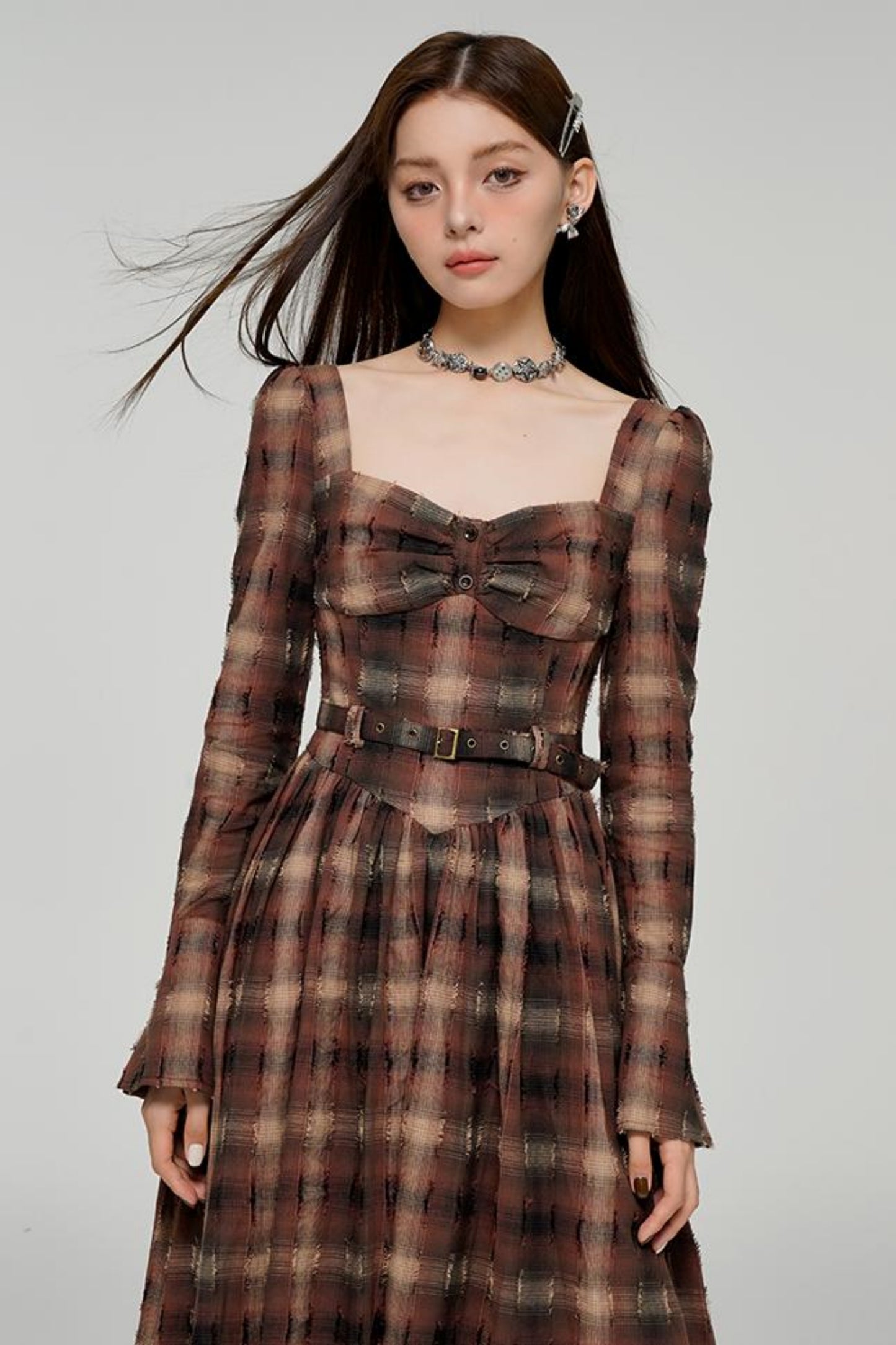 Autumn Checkered Elegance Dress