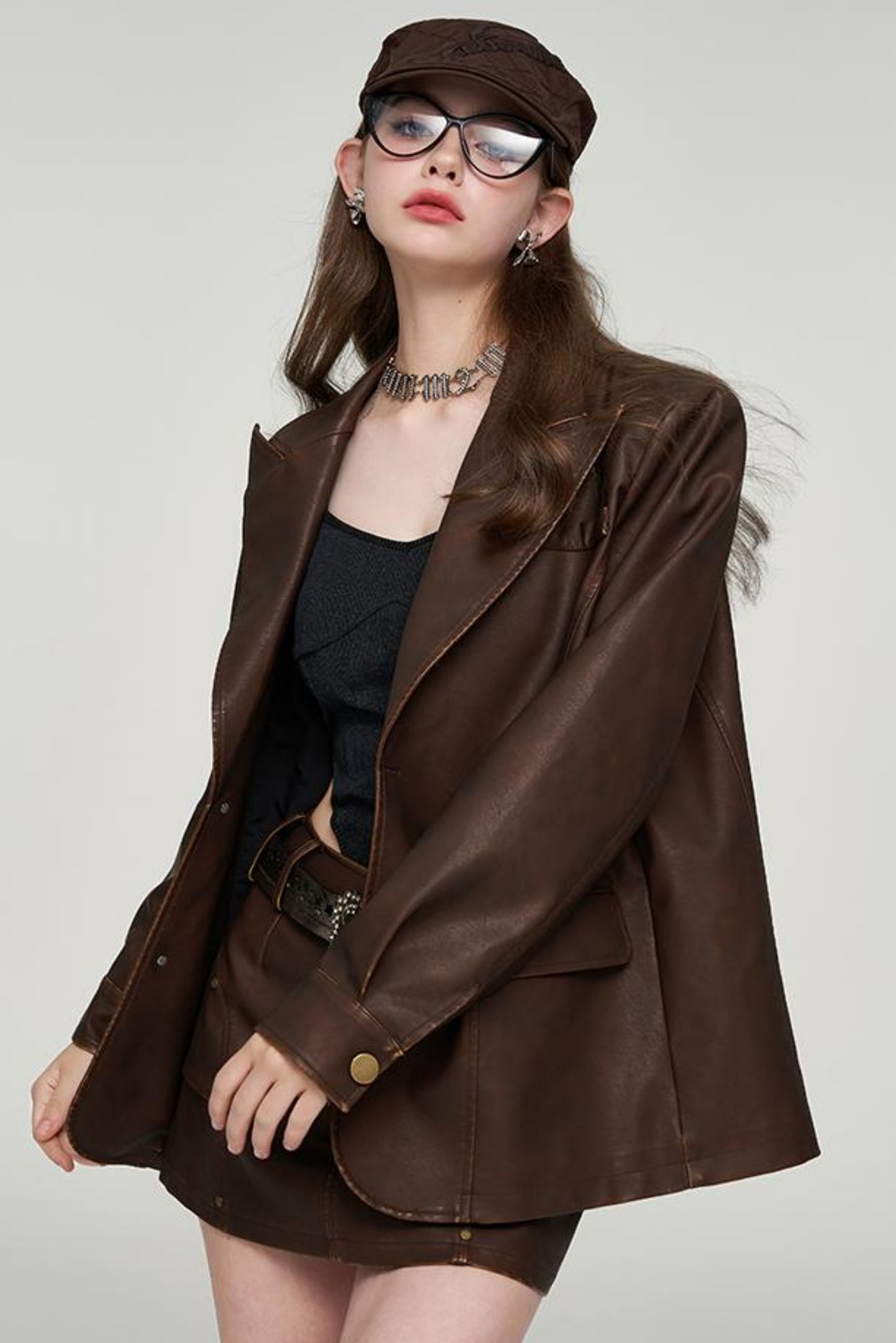 European Oversized Leather Jacket Set-Up