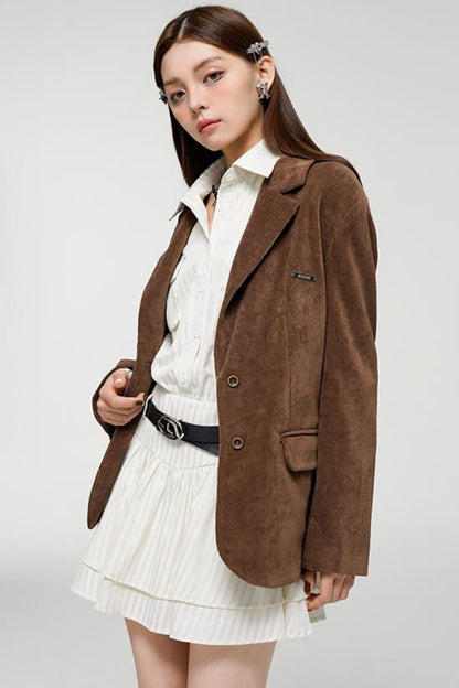 Chic Brown Corduroy Blazer