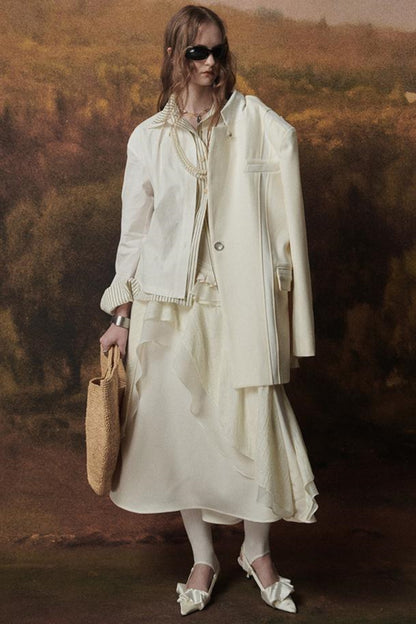 Weißer Wollspitzen asymmetrischer Rock 